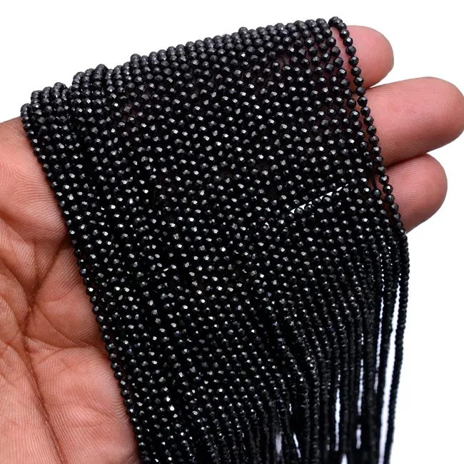 Cuentas redondas sueltas facetadas para fabricación de joyas, espinela negra Natural de 2mm, 3mm, 4mm