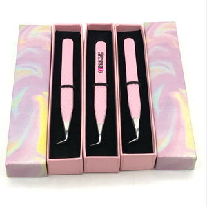 แหนบสำหรับต่อขนตาทำจากสเตนเลสสตีลแบบตรงเคลือบผงสีชมพูอ่อนใช้ต่อได้90องศาโลโก้ที่กำหนดเอง - Product Image 4