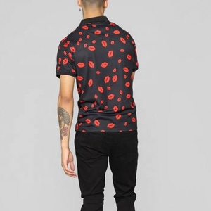 Venta al por mayor de alta calidad de la venta caliente de los hombres Polo camisa de labios completos de cierre de botón impreso negro Golf Polo camiseta verano ropa casual - Product Image 3