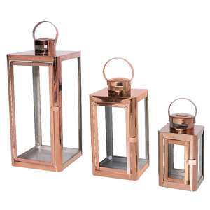 Elegant 3-Piece Stainless Steel Garden <b>Lantern</b> <b>Set</b> 22/32/46 cm Heights Rose Gold/Copper Finish Ins Style Glass Home Decoration - Product Image 2