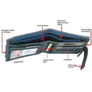 Leo Torresi Unique Cowhide Cow/Buff Genuine Hunter Leather RFID Wallet with Card Holder for Men-Green - Product Image 2