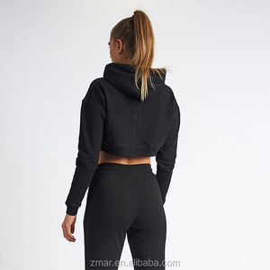 Crop Top Hoodie Wholesale Cotton Custom Crop Top Sweatshirt Long Sleeve Casual Women Hoodie Shorts Set Women - Product Image 5
