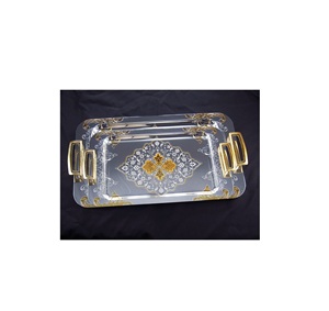 Bandeja de servicio de acero inoxidable hecha a mano con asas doradas, bandejas de buena calidad, producto nuevo - Product Image 3