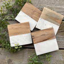100% Dark Wood Color Marble and Wood <b>coaster</b> High Quality <b>White</b> Marble and Wood <b>Coasters</b> for Home Use Factory Wholesale - Product Image 5