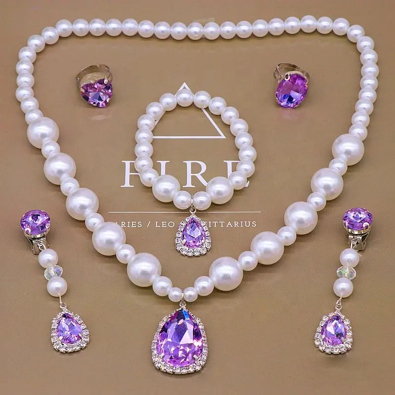 Принцесса Девушки Красочный драгоценный камень горный хрусталь кулон ожерелье браслет жемчуг комплект ювелирных изделий