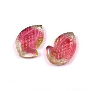 Tourmaline naturelle bio, tourmaline pastèque, feuille fantaisie sculptée à la main, taille 12x18mm, 1 paire, 10 carats +AAAA, pierre authentique et naturelle - Product Image 2