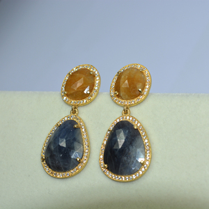 Natural Blue & Yellow <b>Sapphire</b> Gemstone <b>Drop</b> & Dangle <b>Earrings</b> 925 Sterling Silver Multi <b>Sapphire</b> Stud <b>Earrings</b> For Wholesaler - Product Image 4