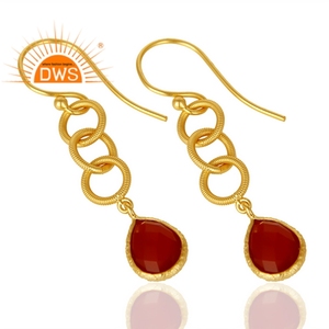 Proveedor de pendientes de piedras preciosas de ónix rojo indio Enlace de múltiples círculos Pendientes colgantes de plata chapados en oro de 14K Joyería Colección clásica - Product Image 2