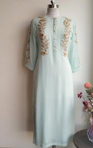 -ELEGANT--DESIGN--OF--ZARI---EMBROIDERY SUR LONG-KURTA AVEC PANTALON ROBE POUR LA Fête-usure-robe pour la Fête/Mariage = 2021... - Product Image 2