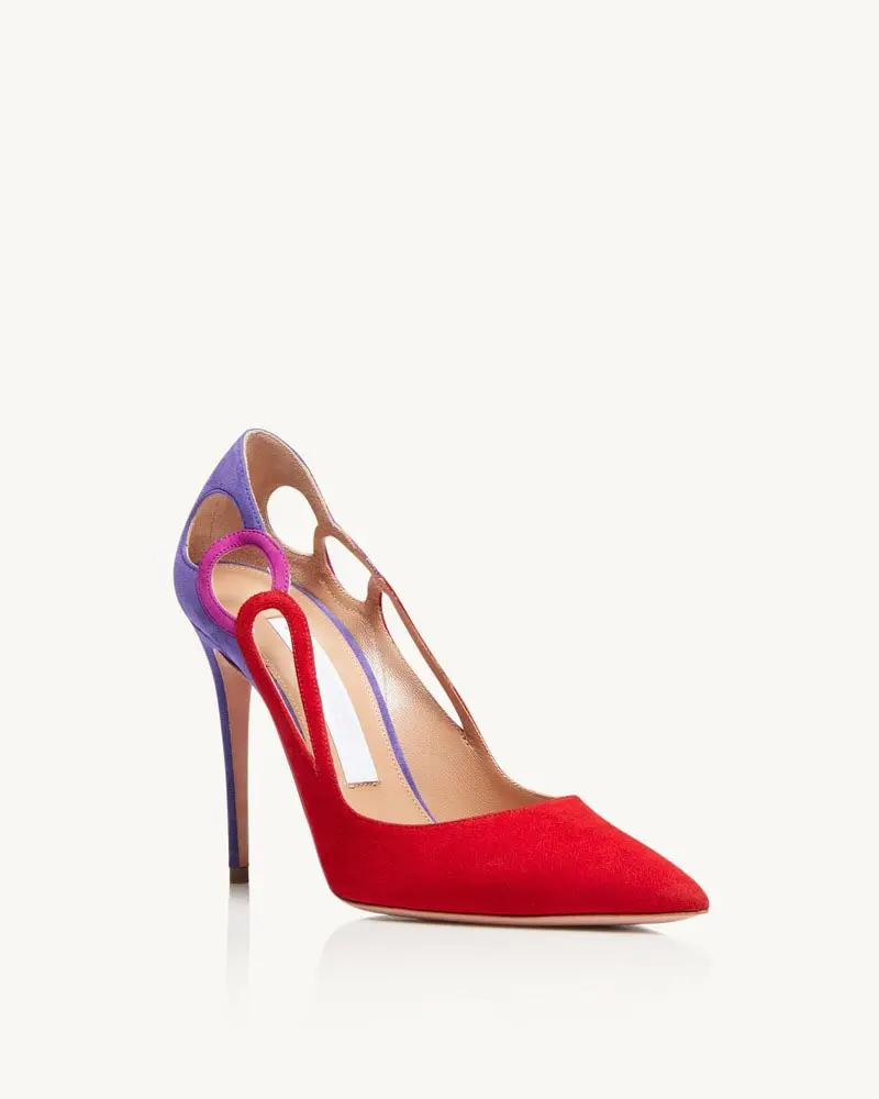 women stylish look red color pointed toe pumps design high heels sandals shoes