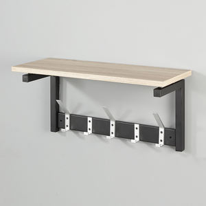 L Shape Front <b>Door</b> Wall Mounted <b>Shelf</b> with 5 Hooks - Black - Product Image 1