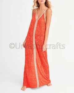 Attractive <b>Bohemian</b> Style Floral Embroidery Long Slip Resort Night Spaghetti Strap V Neck Beach Sexy Maxi <b>Dress</b> - Product Image 3