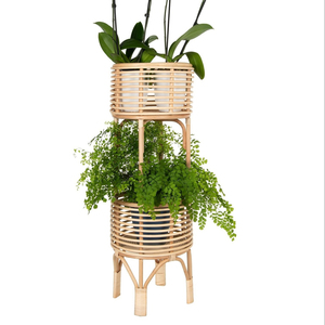 Support de jardinière en bambou de rotin naturel à deux niveaux panier de rangement intérieur marron fait à la main RFS-499 - Product Image 1