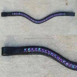 Bande de sourcils en cuir courbe fait à la main, chaîne métallique décorative en métal violet et tout cristal clair, noir et marron, 1 rangée de breloque - Product Image 3