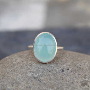 Bague en argent sterling 925 Aqua Calcedony Natural Gemstone Bijoux en argent fin faits à la main - Product Image 1