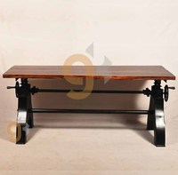 Table à Manger Industrielle Vintage Hure avec Tabouret de Bar en Fonte et Cuir pour Bar ou Salle à Manger Moderne