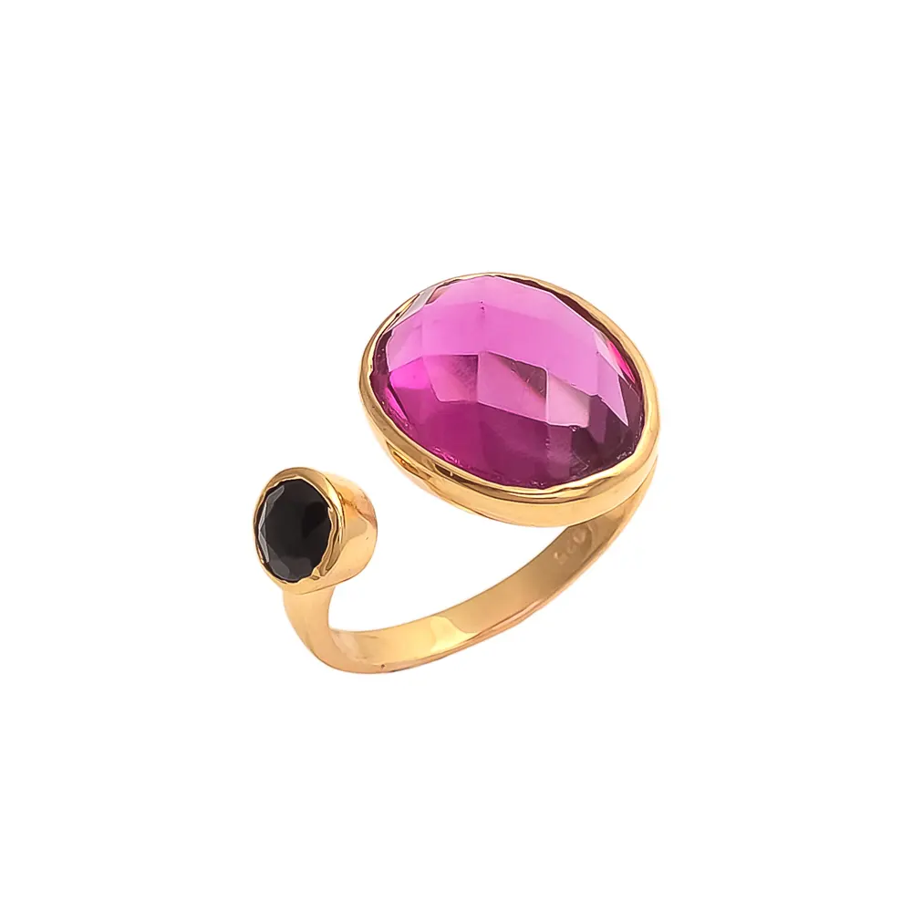 Beautiful Gemstone Pink Tourmaline Hydro & Black Onyx Rings