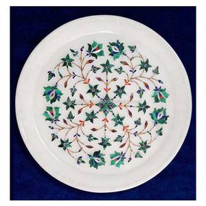 จานฝังหินอ่อนสีขาวสวยทรงกลมดีไซน์ล่าสุดตกแต่งสวยงามพร้อมคุณภาพสูงสำหรับตกแต่งบ้าน - Product Image 1