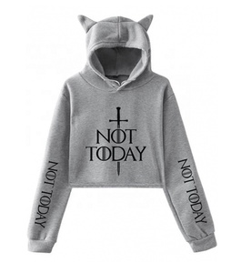 Dernier modèle de sweat à capuche court pour femmes grande taille, streetwear d'hiver, 100% coton, molleton gris, anti-froissement, anti-rétrécissement, tricoté, écologique - Product Image 1