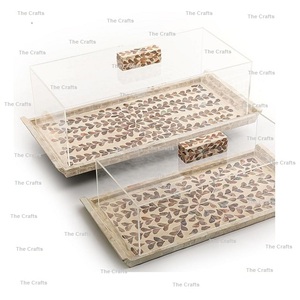 Plateau de service en métal doré avec couvercle en acrylique, différentes tailles, accessoires d'hôtel, plateau de service à Dessert - Product Image 3