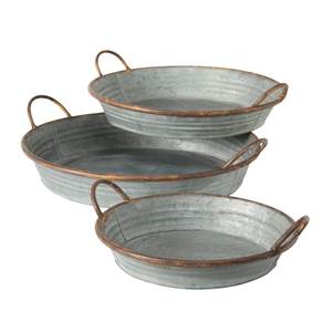 Bandeja de frutas de forma Rectangular martillada galvanizada con acabados antiguos con asa de cuerda para decoraciones de mesa Bandeja de aluminio - Product Image 3