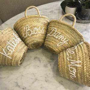 Engraved Handmade Gift for Gust Straw Moroccan <b>Basket</b> for Bridal Shower <b>Small</b> <b>Baskets</b> - Product Image 1