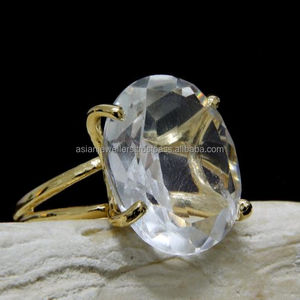 925 de cristal de cuarzo de plata esterlina hecho a mano, anillo de piedras preciosas de joyas chapado en oro - Product Image 3