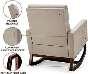 <span class=keywords><strong>Sillón</strong></span> con respaldo alto moderno, <span class=keywords><strong>balancín</strong></span> de tela cómodo, asiento acolchado, Base de madera, mecedora para sala de estar - Product Image 6