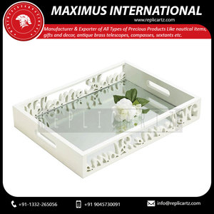 Rectangular Wood Serving Tray with Art Deco Design Decorative Bone <b>Mop</b> Mother of Pearl Multipurpose <b>Handle</b> Food Serving Trays - Product Image 6