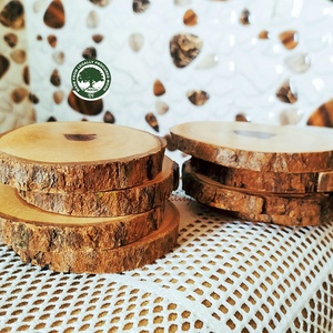 Décoration de fête de mariage, ensemble de 6 sous-verres en bois rustiques écologiques, design écorce, accessoires de table - Product Image 2