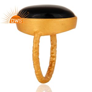 Bague de Cocktail en pierre précieuse, d'onyx noir, pour homme, bijou fait à la main, en argent Sterling plaqué or, vente en gros - Product Image 3