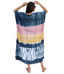 Nouveau décontracté 2021 été plage femmes couvrir 1 pièce col en v rayonne cravate teinture caftan robe - Product Image 2