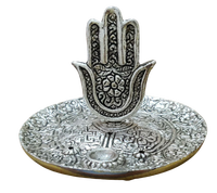 Antik bitmiş alüminyum Hamsa el tütsü sopa koni tutucu kül Catcher aromaterapi difüzör tütsü standı dini ürün