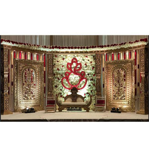 Décor de scène à thème de mariage musulman, décoration dorée, élégante de réception de mariage, pour événements de mariage, sculptée en FRP - Product Image 1