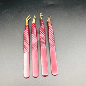 Pinzas de extensión de pestañas de acero inoxidable con logotipo personalizado profesional de alta calidad, Punta puntiaguda de oro rosa rojo, tipo de fibra de volumen - Product Image 2