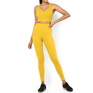Conjunto de Yoga para mujer, conjunto de Fitness OEM, Sujetador deportivo sin mangas, Leggings de cintura alta, sin costuras, 2 piezas - Product Image 5