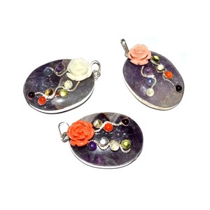 Proveedor de amatista elegante Chakra colgantes ovales: amatista elegante Chakra Oval colgantes para la venta - Product Image 1