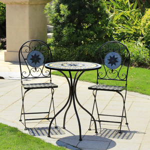 Set di Mobili da Giardino con Tavolo e Sedie Pieghevoli in Ferro con <span class=keywords><strong>Mosaico</strong></span> per Patio e Bistrot - Product Image 1