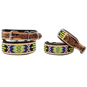 Collar de cuero suave con relleno para perro, calidad Superior, tallado a mano y con diseño de cuentas, fabricante - Product Image 1