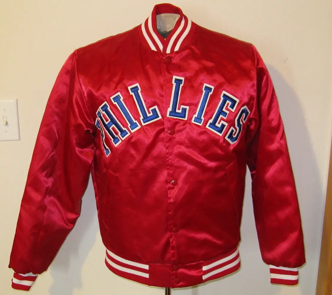 De satén rojo Varsity chaquetas de béisbol de la chaqueta.