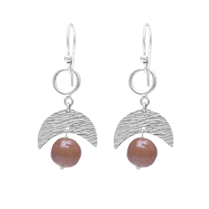 Pendientes colgantes de piedra lunar de melocotón de Plata de Ley 925 sólida, joyería chapada en oro hecha a mano, estilo moderno para bodas y regalos - Product Image 4