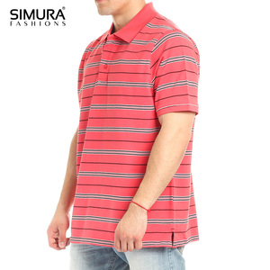 เสื้อโปโลแขนสั้นลายทางสำหรับผู้ชาย SIMURA ทรงลำลอง สีแดง ลายทางสีดำและสีขาว - Product Image 3