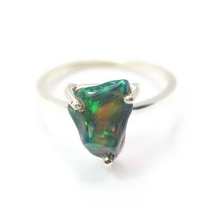 Bague en argent avec pierre naturelle d'opale éthiopienne brute brute - Product Image 3