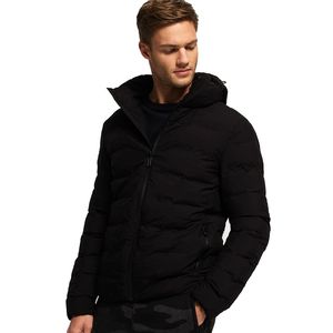 Veste d'hiver décontractée à capuche grande taille pour hommes, tissu en polyester imprimé avec logo personnalisé noir, tricoté en coton délavé - Product Image 1