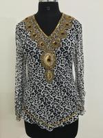 Pull tricoté perlé et pailleté pour femme, manches cloche, broderie main, style décontracté, en georgette vintage, idéal pour les fêtes, collection été 2026, best-seller Dubaï