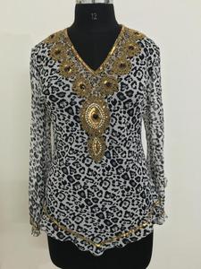 เสื้อสวมหัวปักเลื่อมลูกปัดดูไบสำหรับผู้หญิงแขนกระดิ่งเสื้อปักด้วยมือเสื้อลำลองผ้าจอร์เจียผสมวินเทจ - Product Image 4