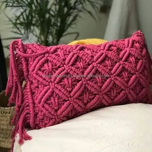 아름다운 디자인 다크 핑크 마크라메 쿠션 커버 보헤미안 스타일 베개 케이스 장식 베개 커버 인도