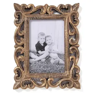 Classic Modern Design Black Copper Shade Color Decorative MDF Carved Wooden Photo Picture Frame from India