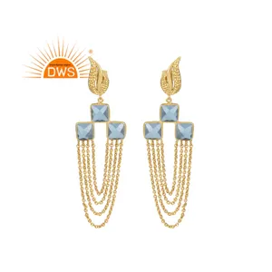 Dernier design 2026 Boucles d'oreilles pendantes en topaze bleue naturelle pour femme, bijoux de mode, fabricant - Product Image 1