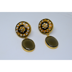 Aretes de aro con incrustaciones de piedras de latón con acabado mate dorado meenakari, estilo tradicional, moderno y hermoso, para niñas y mujeres. - Product Image 3